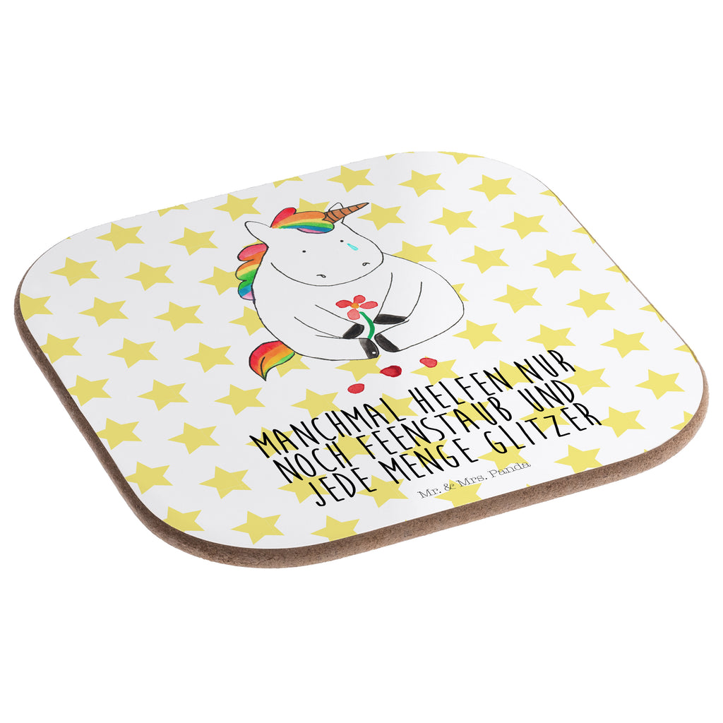 Quadratische Untersetzer Einhorn Traurig Bierdeckel, Glasuntersetzer, Untersetzer Gläser, Getränkeuntersetzer, Einhorn, Einhörner, Einhorn Deko, Pegasus, Unicorn, Glitzer, Trösten. Freundschaft, Freunde, Liebe, Trauer, Grußkarte, Blume