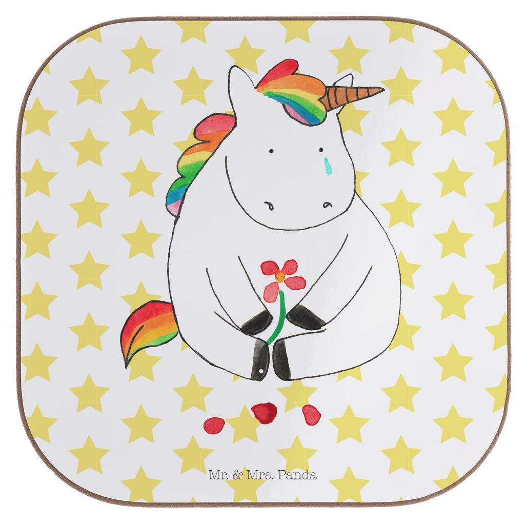Quadratische Untersetzer Einhorn Traurig Bierdeckel, Glasuntersetzer, Untersetzer Gläser, Getränkeuntersetzer, Einhorn, Einhörner, Einhorn Deko, Pegasus, Unicorn, Glitzer, Trösten. Freundschaft, Freunde, Liebe, Trauer, Grußkarte, Blume