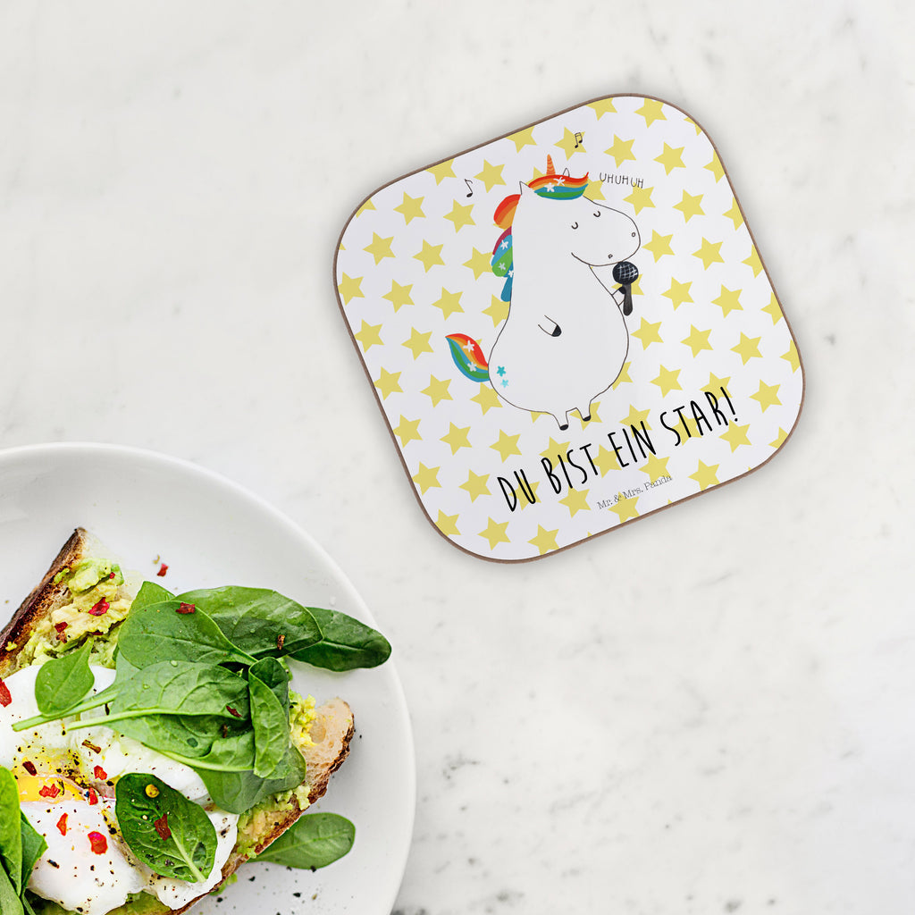 Quadratische Untersetzer Einhorn Sänger Bierdeckel, Glasuntersetzer, Untersetzer Gläser, Getränkeuntersetzer, Einhorn, Einhörner, Einhorn Deko, Pegasus, Unicorn, Glitzer, Konfetti, Party, Geburtstag, Feier, Fest, Disco, Sängerin, Sänger, Freundin