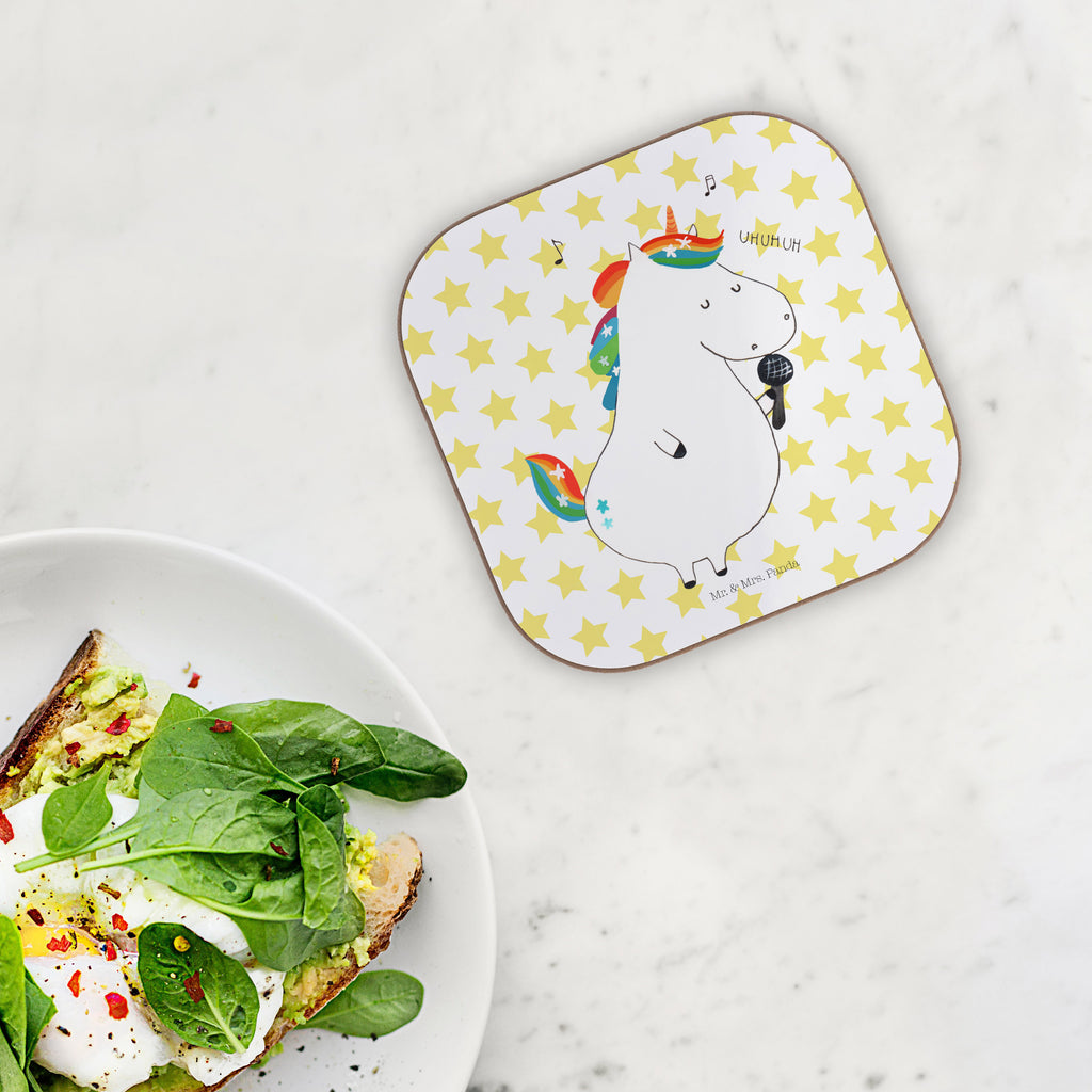 Quadratische Untersetzer Einhorn Sänger Bierdeckel, Glasuntersetzer, Untersetzer Gläser, Getränkeuntersetzer, Einhorn, Einhörner, Einhorn Deko, Pegasus, Unicorn, Glitzer, Konfetti, Party, Geburtstag, Feier, Fest, Disco, Sängerin, Sänger, Freundin