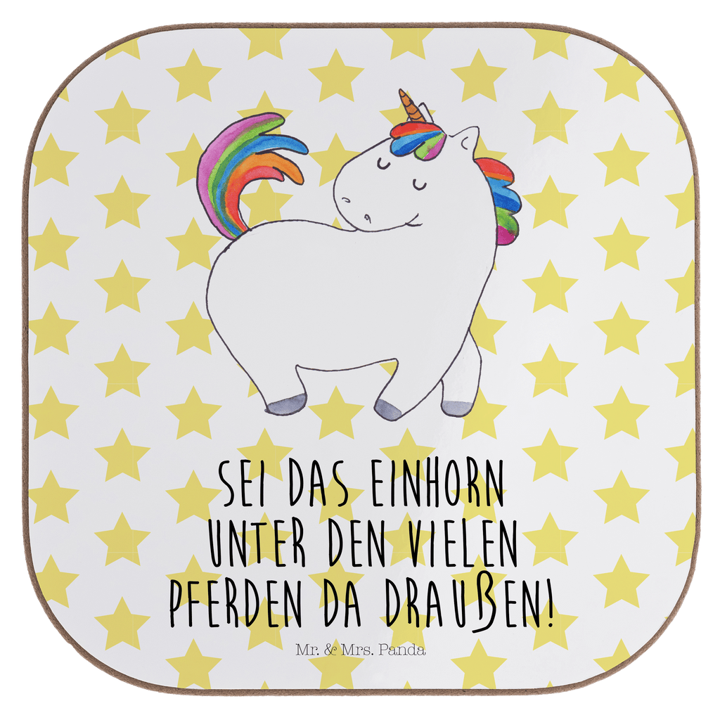 Quadratische Untersetzer Einhorn stolzierend Bierdeckel, Glasuntersetzer, Untersetzer Gläser, Getränkeuntersetzer, Einhorn, Einhörner, Einhorn Deko, Pegasus, Unicorn, stolz, anders, bunt, Pferd, Reiter, Reiten, Freundin, Geschenk
