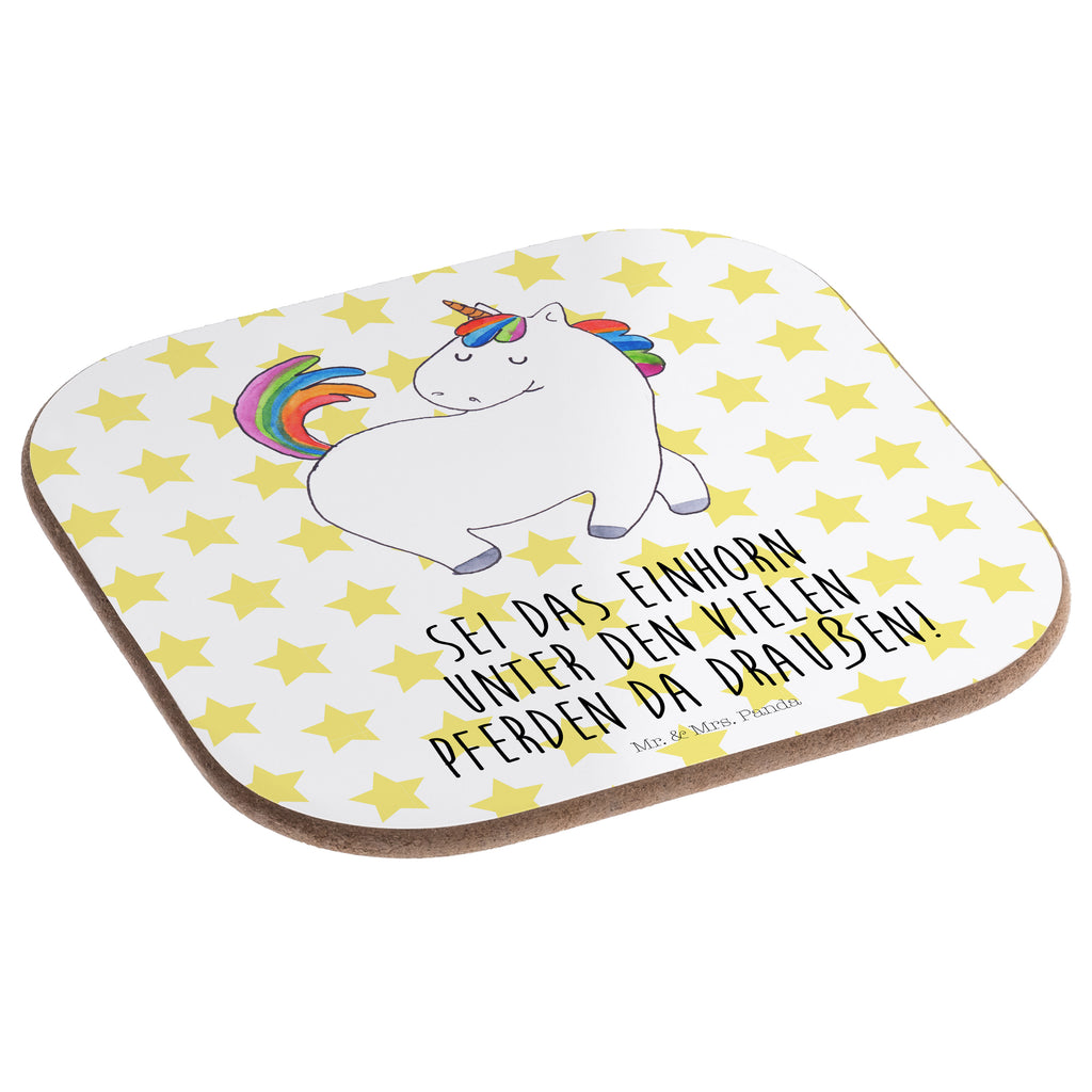 Quadratische Untersetzer Einhorn stolzierend Bierdeckel, Glasuntersetzer, Untersetzer Gläser, Getränkeuntersetzer, Einhorn, Einhörner, Einhorn Deko, Pegasus, Unicorn, stolz, anders, bunt, Pferd, Reiter, Reiten, Freundin, Geschenk