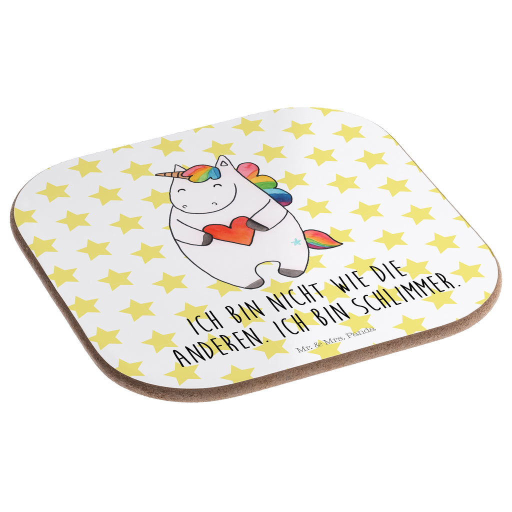 Quadratische Untersetzer Einhorn Herz Bierdeckel, Glasuntersetzer, Untersetzer Gläser, Getränkeuntersetzer, Einhorn, Einhörner, Einhorn Deko, Pegasus, Unicorn, Herz, schlimm, böse, witzig, lustig, Freundin, anders, bunt