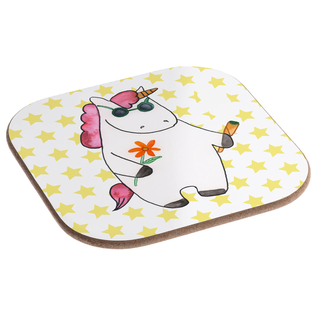 Quadratische Untersetzer Einhorn Woodstock Bierdeckel, Glasuntersetzer, Untersetzer Gläser, Getränkeuntersetzer, Einhorn, Einhörner, Einhorn Deko, Pegasus, Unicorn, Kiffen, Joint, Zigarette, Alkohol, Party, Spaß. lustig, witzig, Woodstock