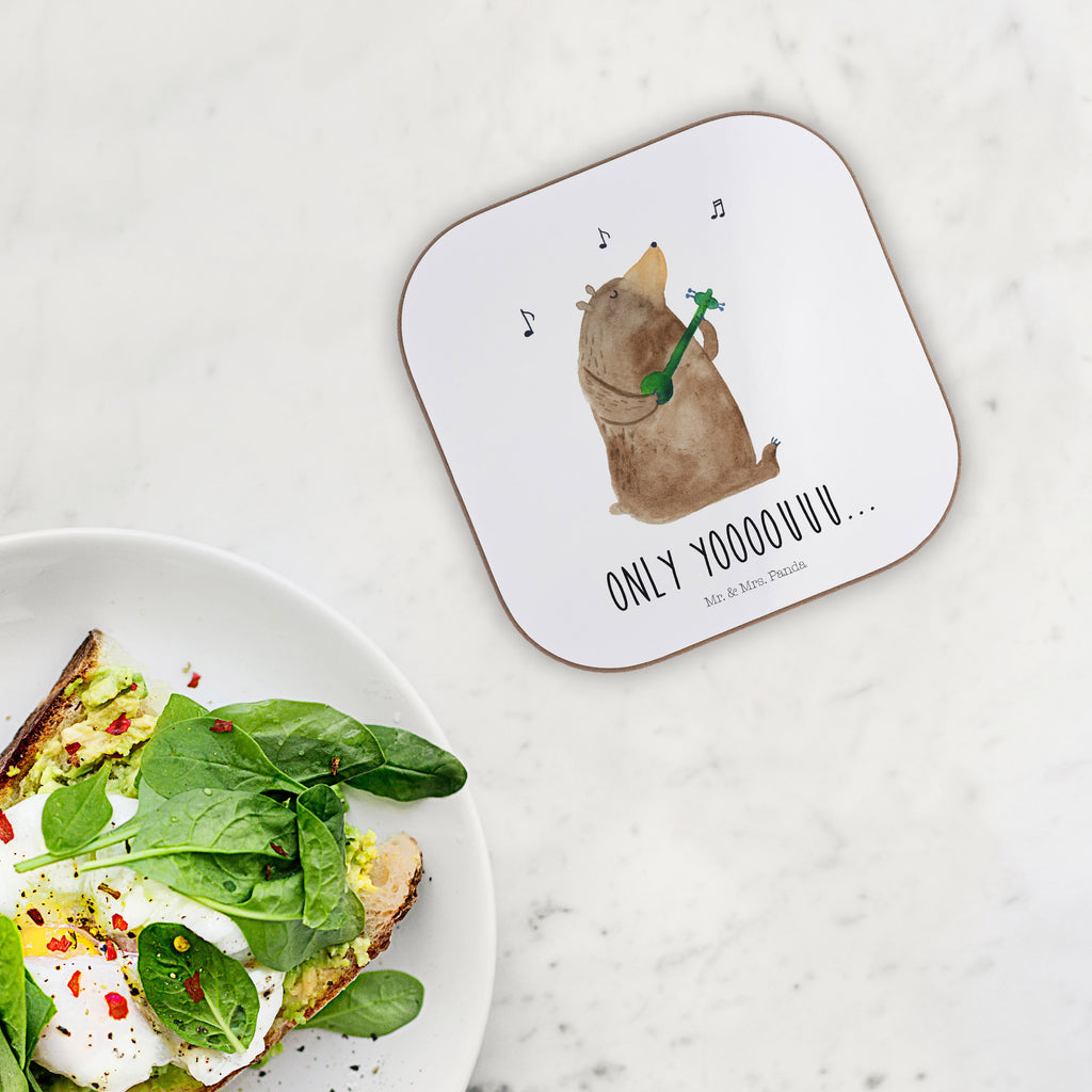 Quadratische Untersetzer Bär Gitarre Bierdeckel, Glasuntersetzer, Untersetzer Gläser, Getränkeuntersetzer, Bär, Teddy, Teddybär