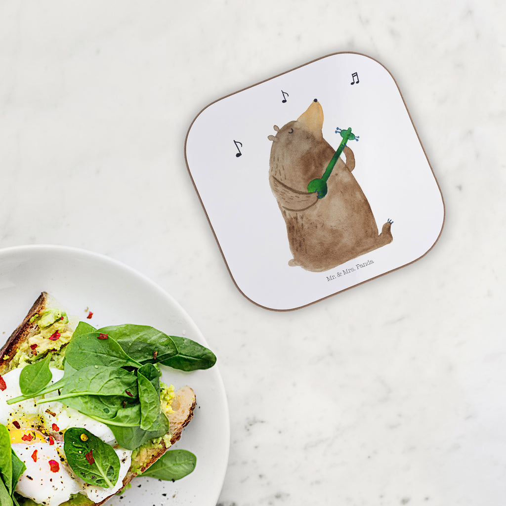 Quadratische Untersetzer Bär Gitarre Bierdeckel, Glasuntersetzer, Untersetzer Gläser, Getränkeuntersetzer, Bär, Teddy, Teddybär