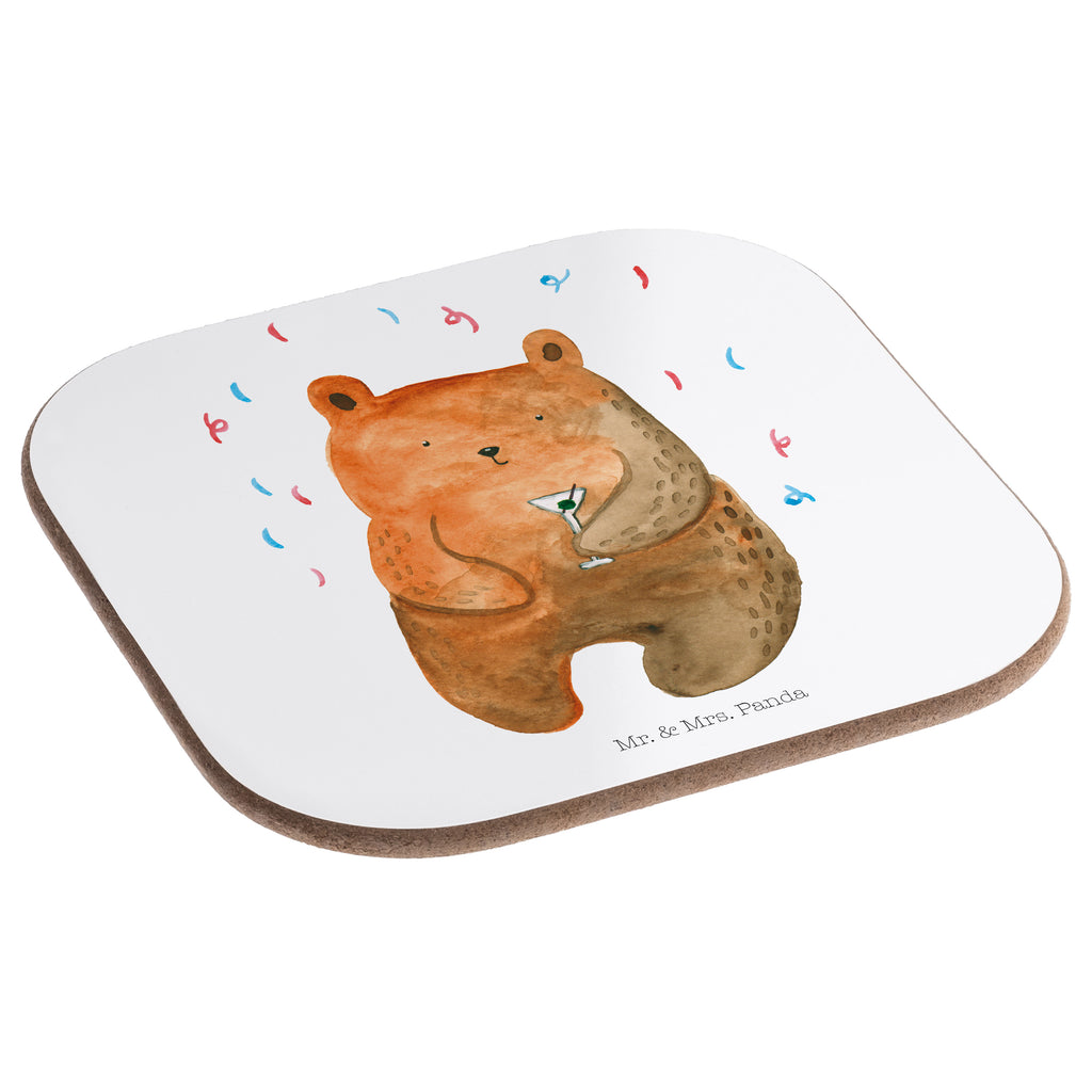 Quadratische Untersetzer Bär Party Bierdeckel, Glasuntersetzer, Untersetzer Gläser, Getränkeuntersetzer, Bär, Teddy, Teddybär, Geburtstag, Geburtstagsgeschenk, Geschenk, Party, Feiern, Abfeiern, Mitbringsel, Gute Laune, Lustig
