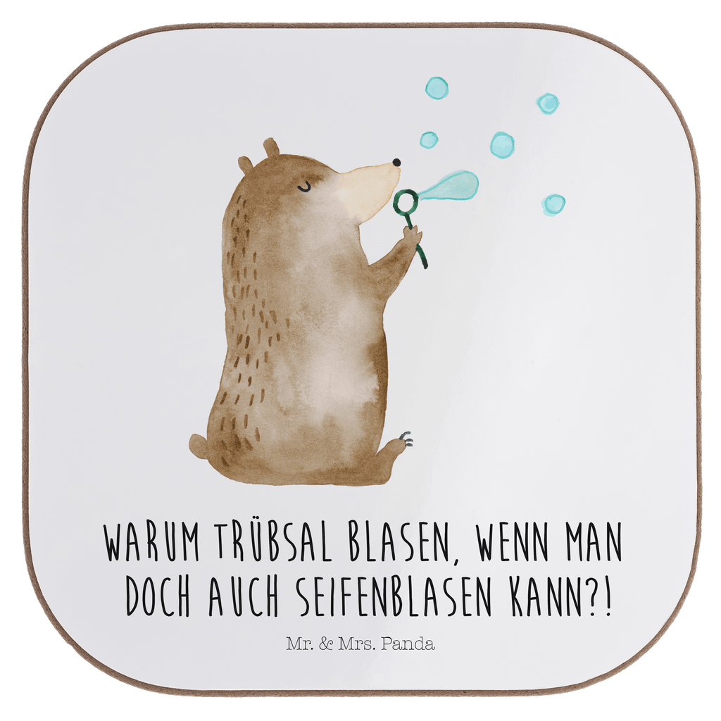 Quadratische Untersetzer Bär Seifenblasen Bierdeckel, Glasuntersetzer, Untersetzer Gläser, Getränkeuntersetzer, Bär, Teddy, Teddybär, Seifenblasen Bär Lustig Sein Glücklich Traurig Happy