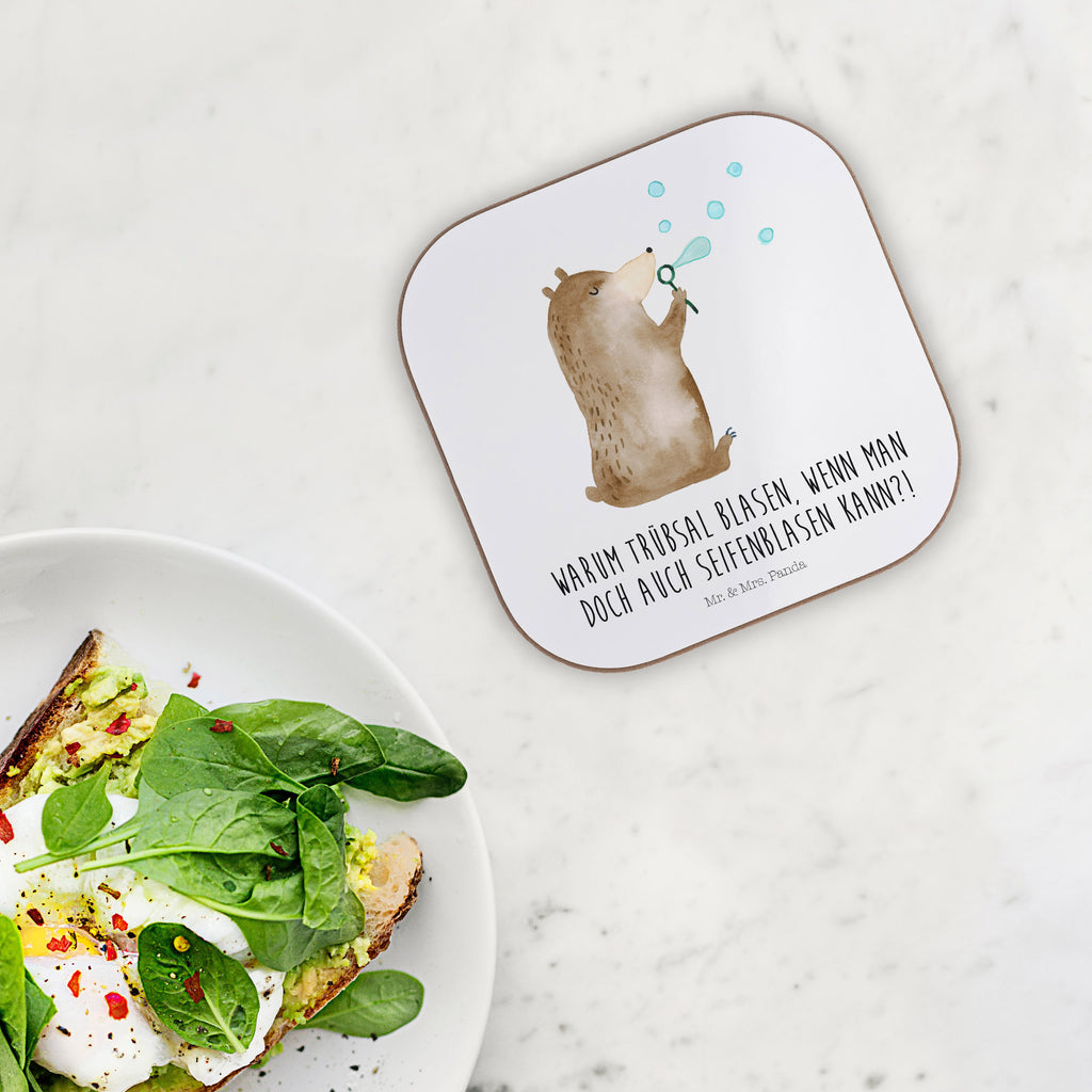Quadratische Untersetzer Bär Seifenblasen Bierdeckel, Glasuntersetzer, Untersetzer Gläser, Getränkeuntersetzer, Bär, Teddy, Teddybär, Seifenblasen Bär Lustig Sein Glücklich Traurig Happy