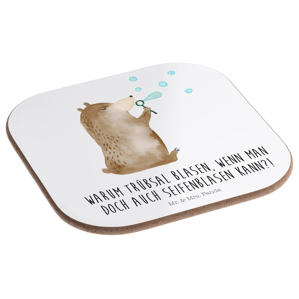 Quadratische Untersetzer Bär Seifenblasen Bierdeckel, Glasuntersetzer, Untersetzer Gläser, Getränkeuntersetzer, Bär, Teddy, Teddybär, Seifenblasen Bär Lustig Sein Glücklich Traurig Happy
