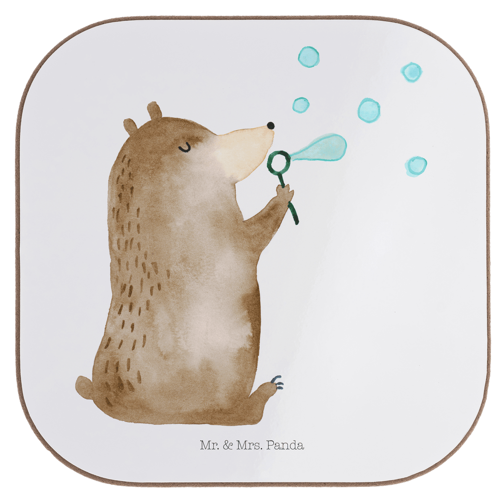 Quadratische Untersetzer Bär Seifenblasen Bierdeckel, Glasuntersetzer, Untersetzer Gläser, Getränkeuntersetzer, Bär, Teddy, Teddybär, Seifenblasen Bär Lustig Sein Glücklich Traurig Happy