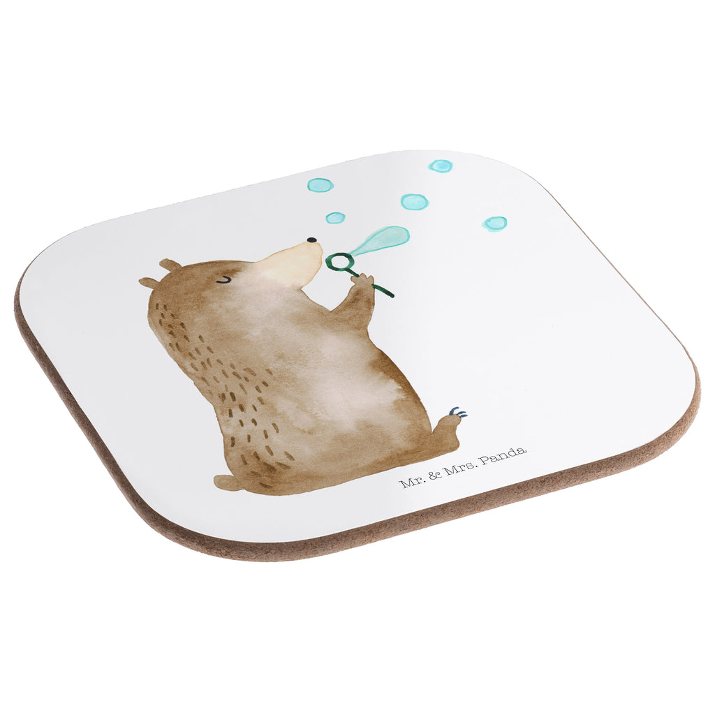 Quadratische Untersetzer Bär Seifenblasen Bierdeckel, Glasuntersetzer, Untersetzer Gläser, Getränkeuntersetzer, Bär, Teddy, Teddybär, Seifenblasen Bär Lustig Sein Glücklich Traurig Happy