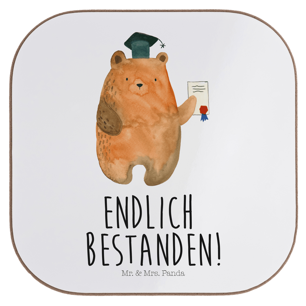 Quadratische Untersetzer Prüfungsbär Bierdeckel, Glasuntersetzer, Untersetzer Gläser, Getränkeuntersetzer, Bär, Teddy, Teddybär, Abitur, Prüfungen, Prüfung bestanden, Abschluss, Zeugnis, Abschlusszeugnis