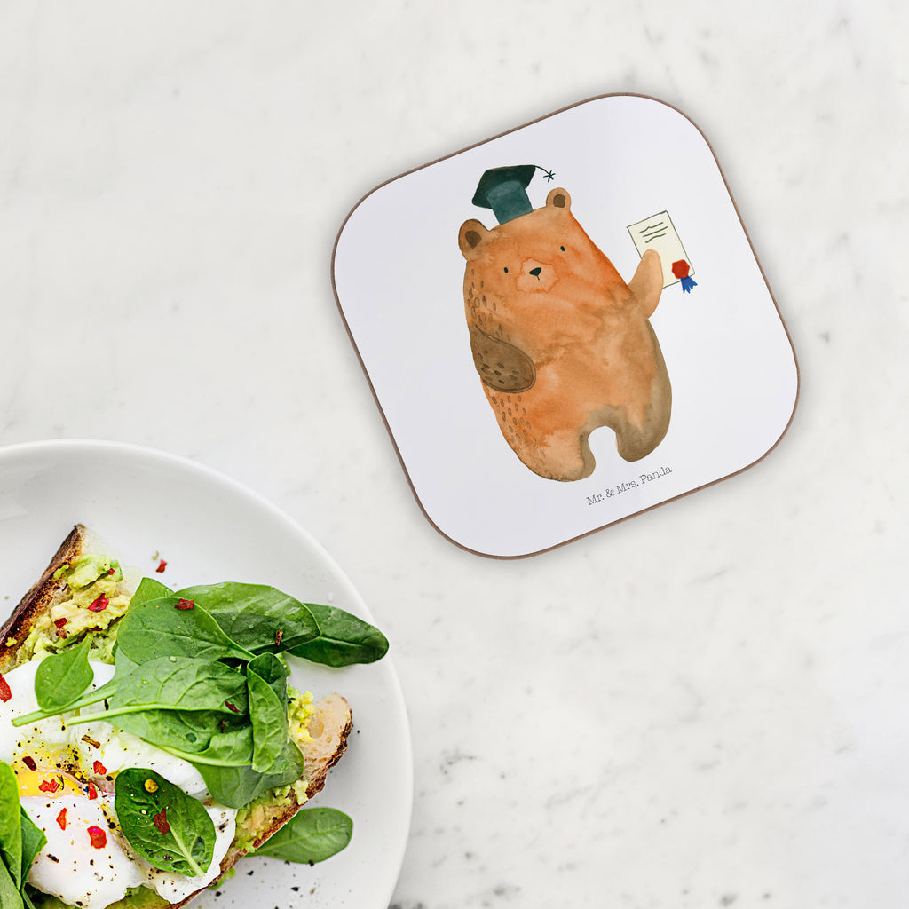 Quadratische Untersetzer Prüfungsbär Bierdeckel, Glasuntersetzer, Untersetzer Gläser, Getränkeuntersetzer, Bär, Teddy, Teddybär, Abitur, Prüfungen, Prüfung bestanden, Abschluss, Zeugnis, Abschlusszeugnis