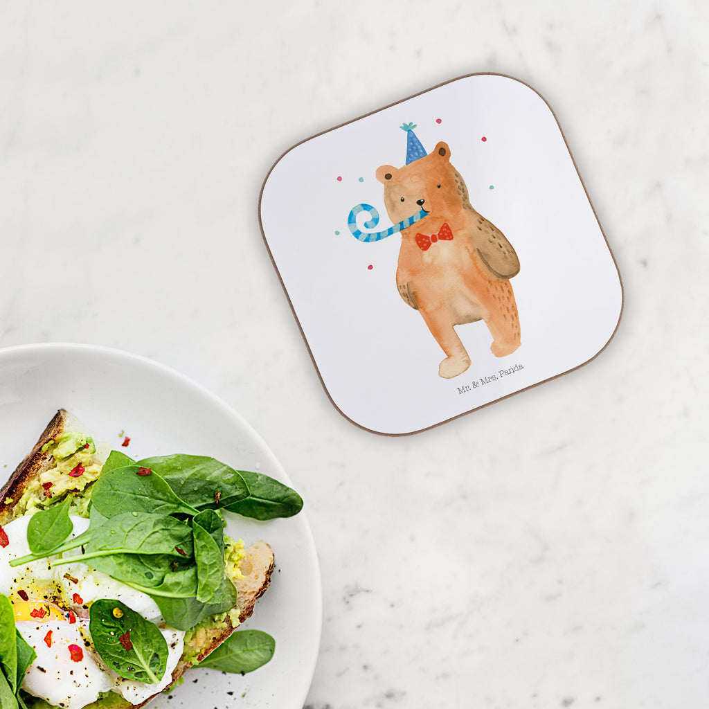 Quadratische Untersetzer Birthday Bär Bierdeckel, Glasuntersetzer, Untersetzer Gläser, Getränkeuntersetzer, Bär, Teddy, Teddybär, Happy Birthday, Alles Gute, Glückwunsch, Geburtstag