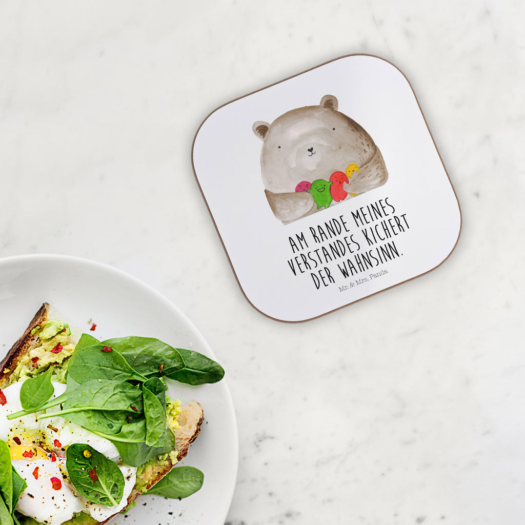 Quadratische Untersetzer Bär Gefühl Bierdeckel, Glasuntersetzer, Untersetzer Gläser, Getränkeuntersetzer, Bär, Teddy, Teddybär, Wahnsinn, Verrückt, Durchgedreht