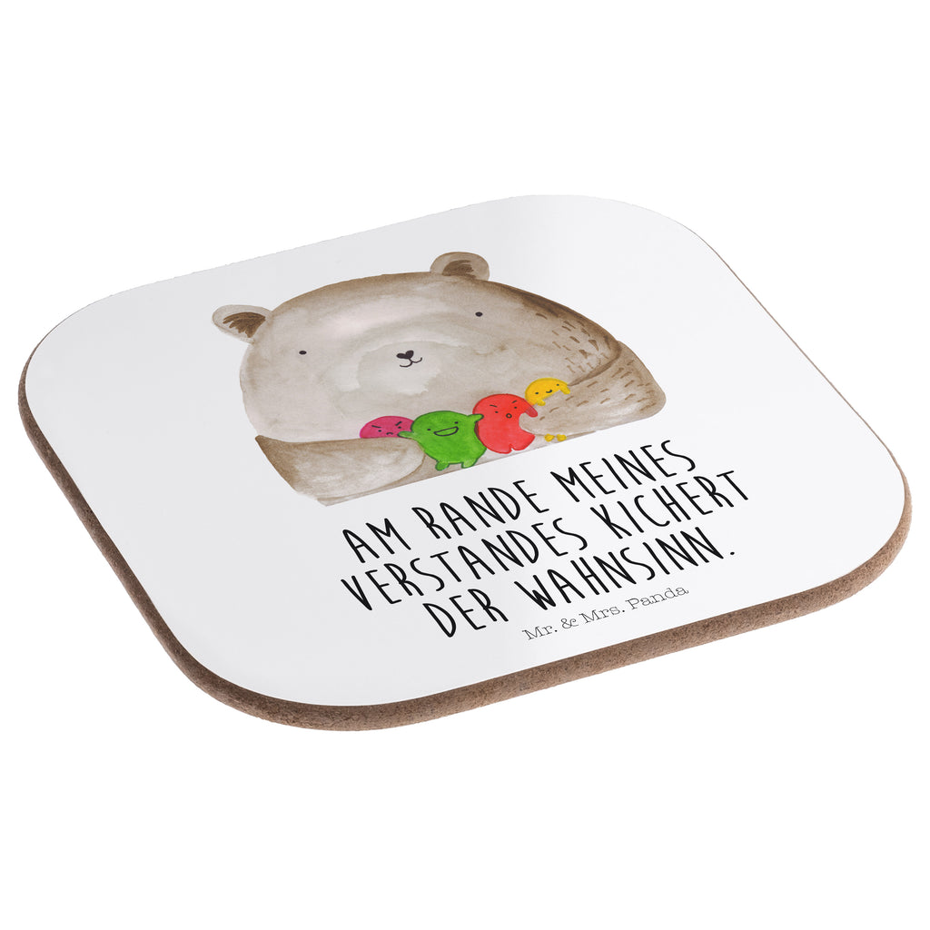 Quadratische Untersetzer Bär Gefühl Bierdeckel, Glasuntersetzer, Untersetzer Gläser, Getränkeuntersetzer, Bär, Teddy, Teddybär, Wahnsinn, Verrückt, Durchgedreht