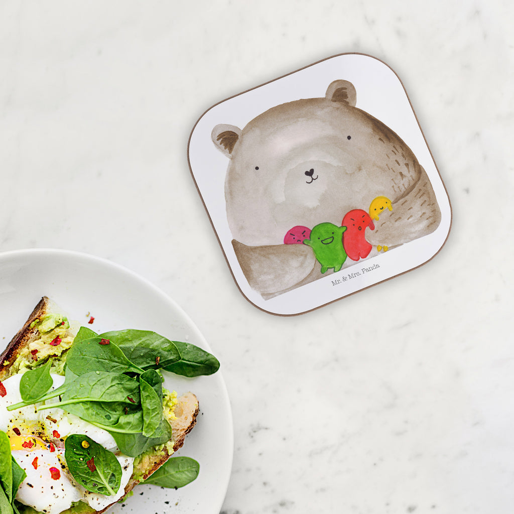 Quadratische Untersetzer Bär Gefühl Bierdeckel, Glasuntersetzer, Untersetzer Gläser, Getränkeuntersetzer, Bär, Teddy, Teddybär, Wahnsinn, Verrückt, Durchgedreht