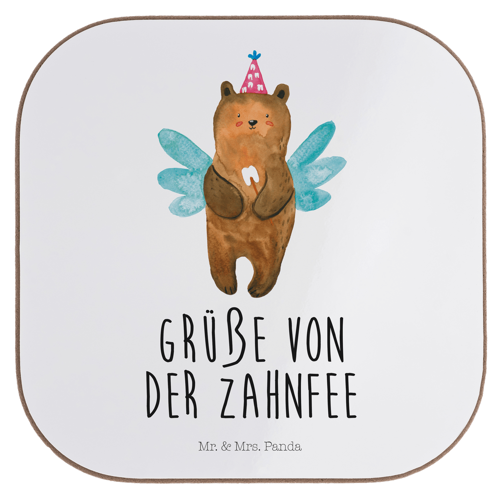 Quadratische Untersetzer Zahnfee Bär Bierdeckel, Glasuntersetzer, Untersetzer Gläser, Getränkeuntersetzer, Bär, Teddy, Teddybär, Zahnfee, Fee, Milchzahn, Erster Zahn