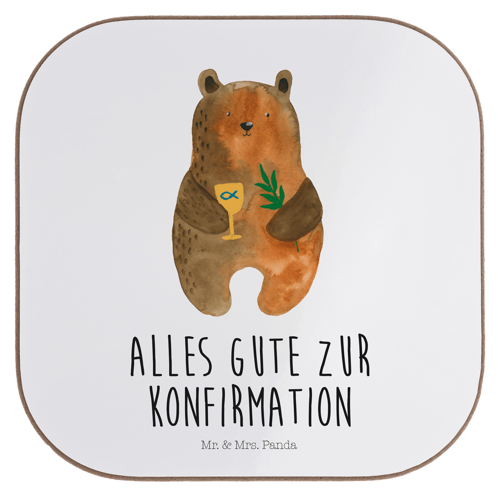 Quadratische Untersetzer Konfirmation-Bär Bierdeckel, Glasuntersetzer, Untersetzer Gläser, Getränkeuntersetzer, Bär, Teddy, Teddybär, Konfirmation, Kirche, evangelisch, Gottesdienst