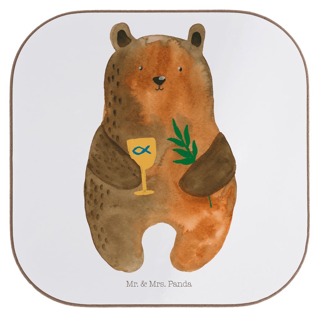 Quadratische Untersetzer Konfirmation-Bär Bierdeckel, Glasuntersetzer, Untersetzer Gläser, Getränkeuntersetzer, Bär, Teddy, Teddybär, Konfirmation, Kirche, evangelisch, Gottesdienst