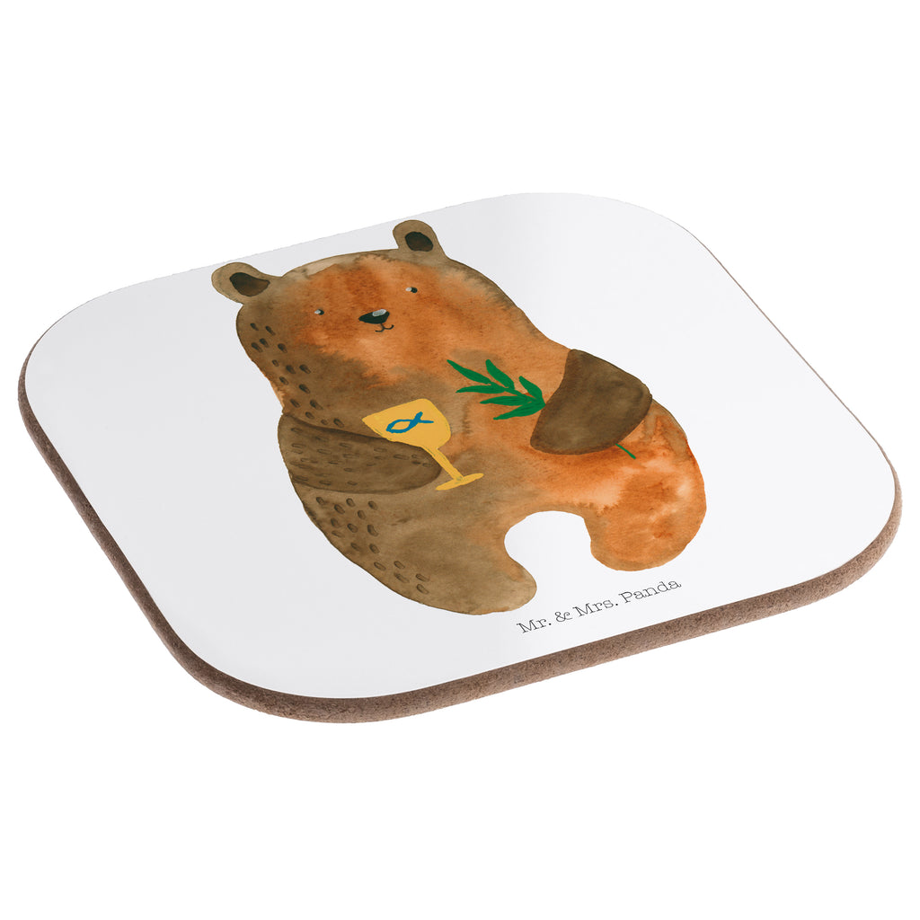 Quadratische Untersetzer Konfirmation-Bär Bierdeckel, Glasuntersetzer, Untersetzer Gläser, Getränkeuntersetzer, Bär, Teddy, Teddybär, Konfirmation, Kirche, evangelisch, Gottesdienst