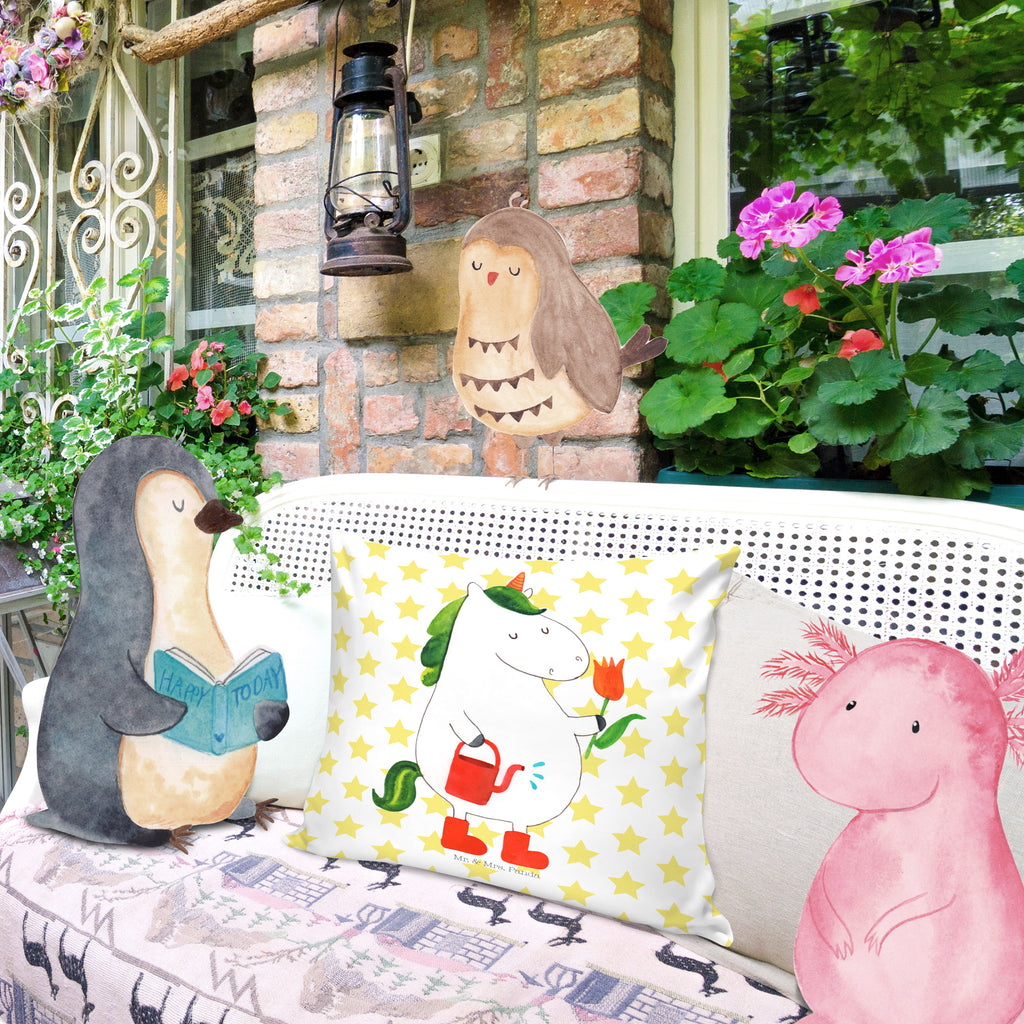 40x40 Kissen Einhorn Gärtner Kissenhülle, Kopfkissen, Sofakissen, Dekokissen, Motivkissen, Einhorn, Einhörner, Einhorn Deko, Pegasus, Unicorn, Luftballon, Gießkanne, Giesskanne, Lebenslust, Freude, Blume, Freundin, Garten, Stiefel