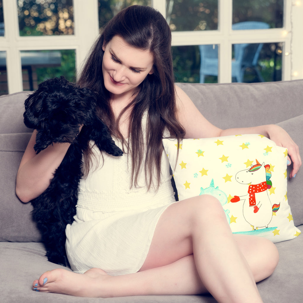 40x40 Kissen Einhorn Schneemann Kissenhülle, Kopfkissen, Sofakissen, Dekokissen, Motivkissen, Einhorn, Einhörner, Einhorn Deko, Pegasus, Unicorn, Schneemann, Winter, Schnee, Kuchen, Weihnachten, kalt, Mütze, Handschuhe, X-Mas