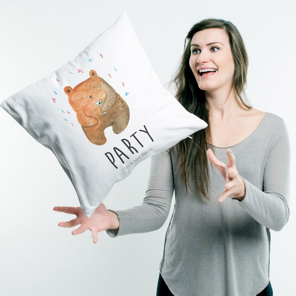 40x40 Kissen Bär Party Kissenhülle, Kopfkissen, Sofakissen, Dekokissen, Motivkissen, Bär, Teddy, Teddybär, Geburtstag, Geburtstagsgeschenk, Geschenk, Party, Feiern, Abfeiern, Mitbringsel, Gute Laune, Lustig