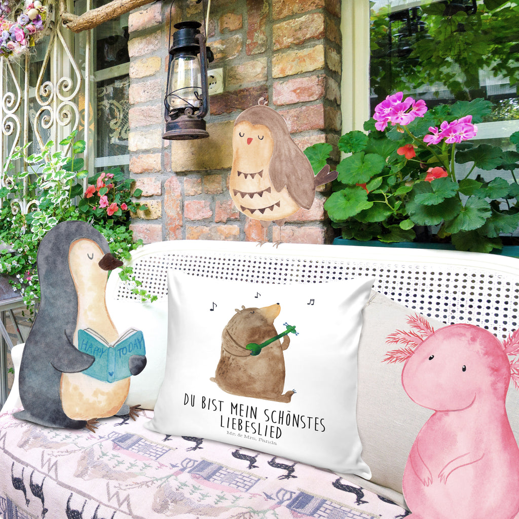 40x40 Kissen Bär Lied Kissenhülle, Kopfkissen, Sofakissen, Dekokissen, Motivkissen, Bär, Teddy, Teddybär, Bärchen, Bear, Liebeslied, Lied, Song, Valentinstag, Valentine, Geschenk, Partner, Liebe, Freundin, Frau, Herz, Spruch