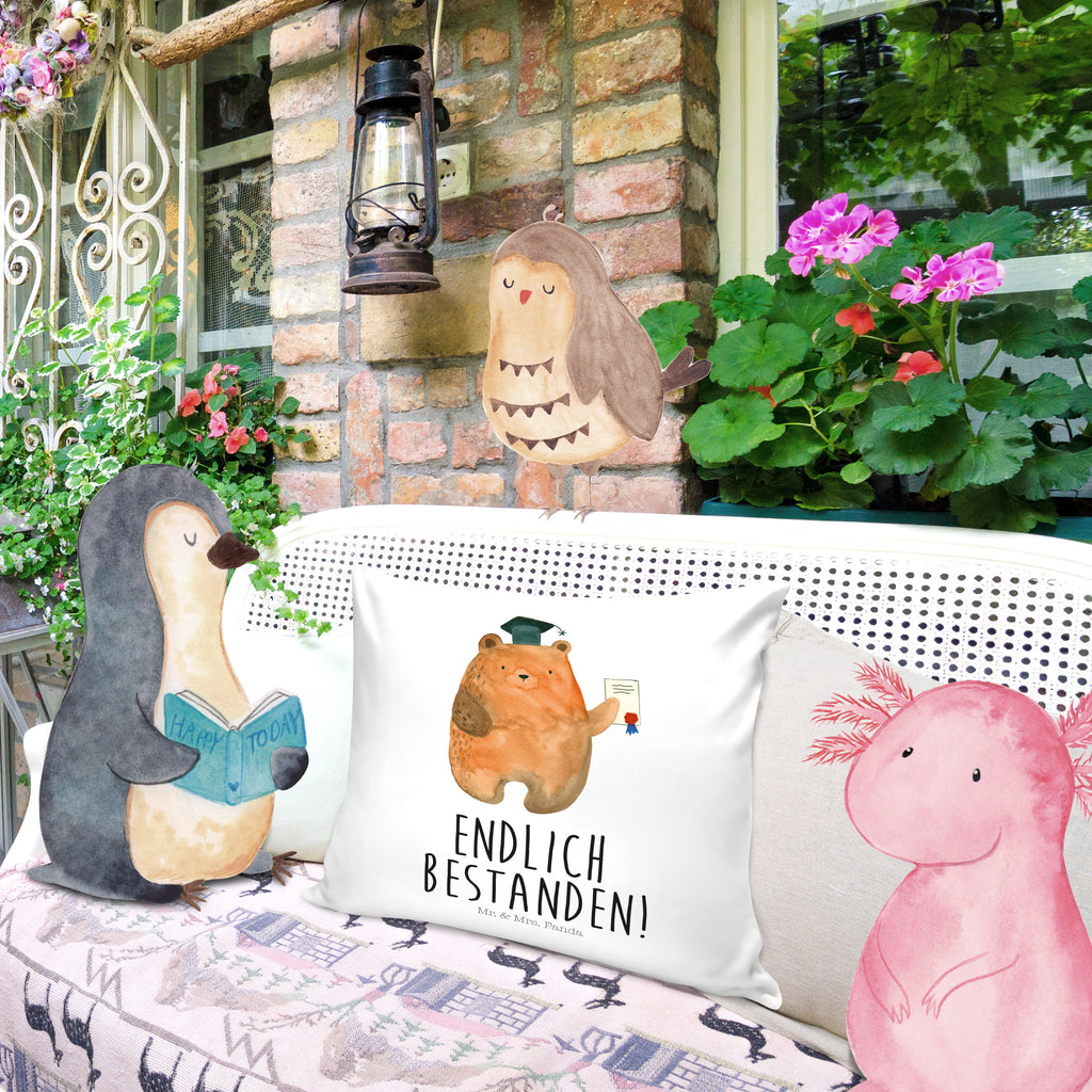 40x40 Kissen Prüfungsbär Kissenhülle, Kopfkissen, Sofakissen, Dekokissen, Motivkissen, Bär, Teddy, Teddybär, Abitur, Prüfungen, Prüfung bestanden, Abschluss, Zeugnis, Abschlusszeugnis