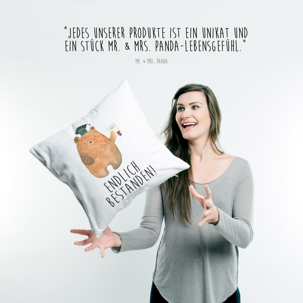 40x40 Kissen Prüfungsbär Kissenhülle, Kopfkissen, Sofakissen, Dekokissen, Motivkissen, Bär, Teddy, Teddybär, Abitur, Prüfungen, Prüfung bestanden, Abschluss, Zeugnis, Abschlusszeugnis