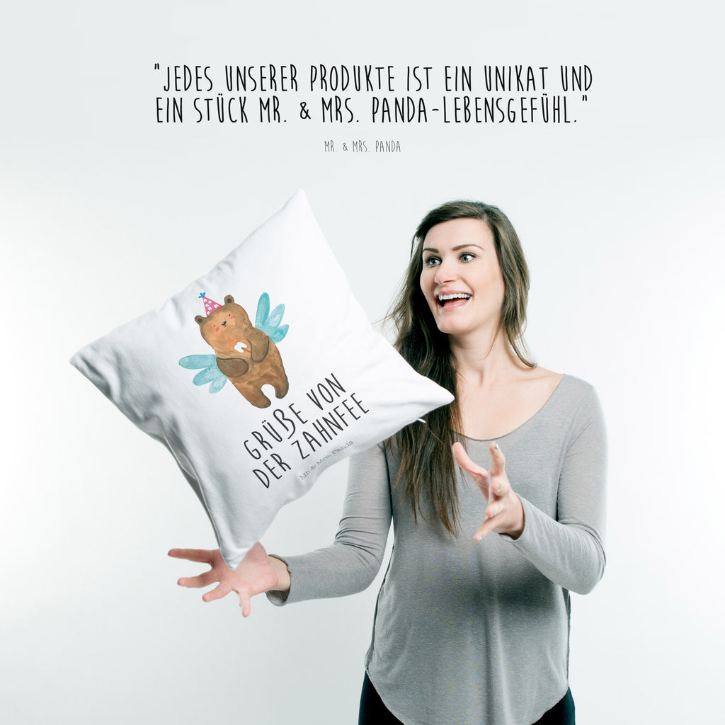 40x40 Kissen Zahnfee Bär Kissenhülle, Kopfkissen, Sofakissen, Dekokissen, Motivkissen, Bär, Teddy, Teddybär, Zahnfee, Fee, Milchzahn, Erster Zahn