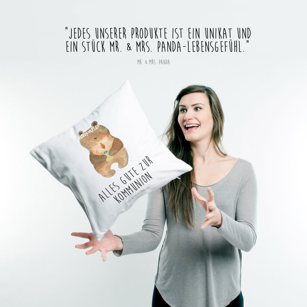 40x40 Kissen Kommunion-Bär Kissenhülle, Kopfkissen, Sofakissen, Dekokissen, Motivkissen, Bär, Teddy, Teddybär, Kommunion, Gottes Segen, Taufkerze, katholisch