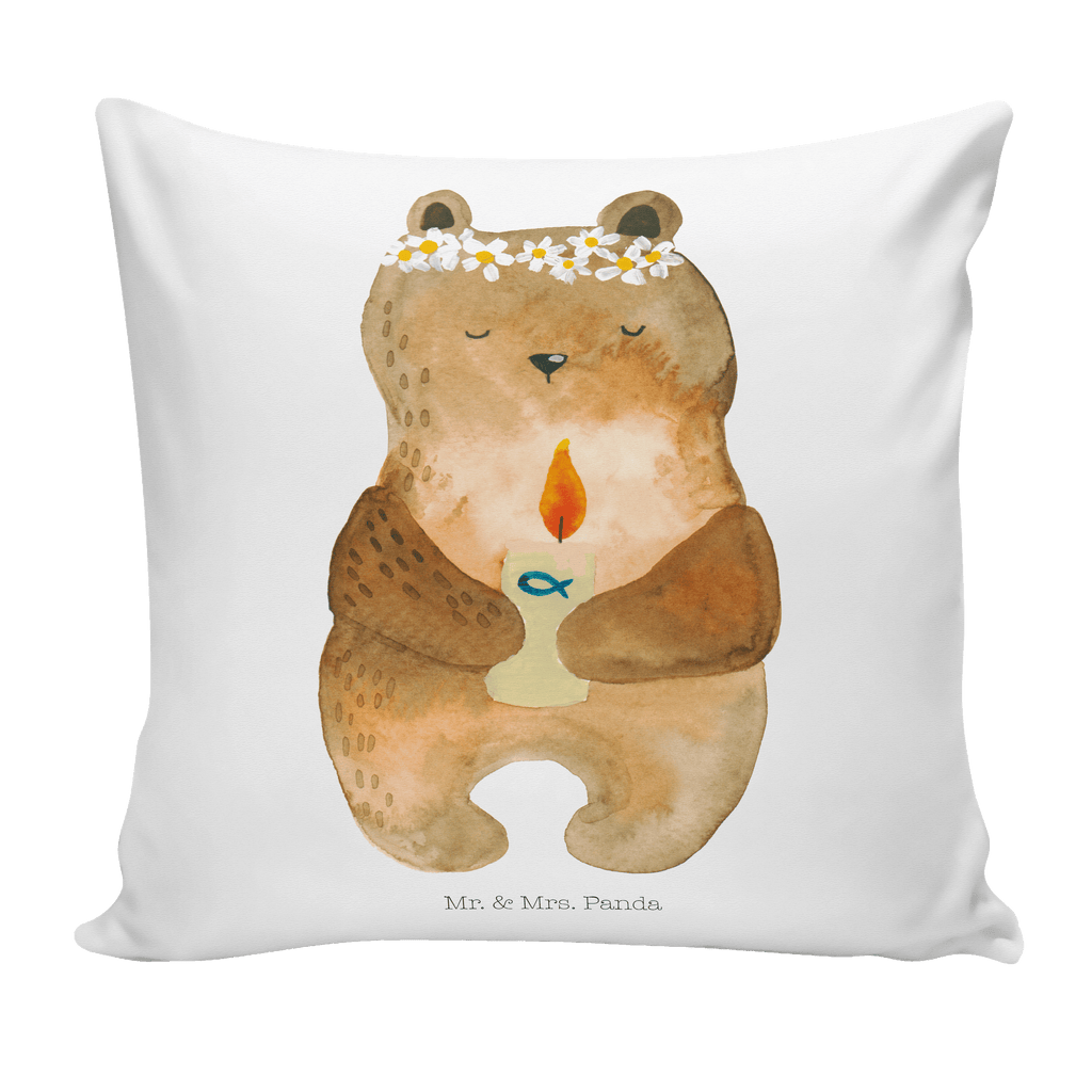 40x40 Kissen Kommunion-Bär Kissenhülle, Kopfkissen, Sofakissen, Dekokissen, Motivkissen, Bär, Teddy, Teddybär, Kommunion, Gottes Segen, Taufkerze, katholisch