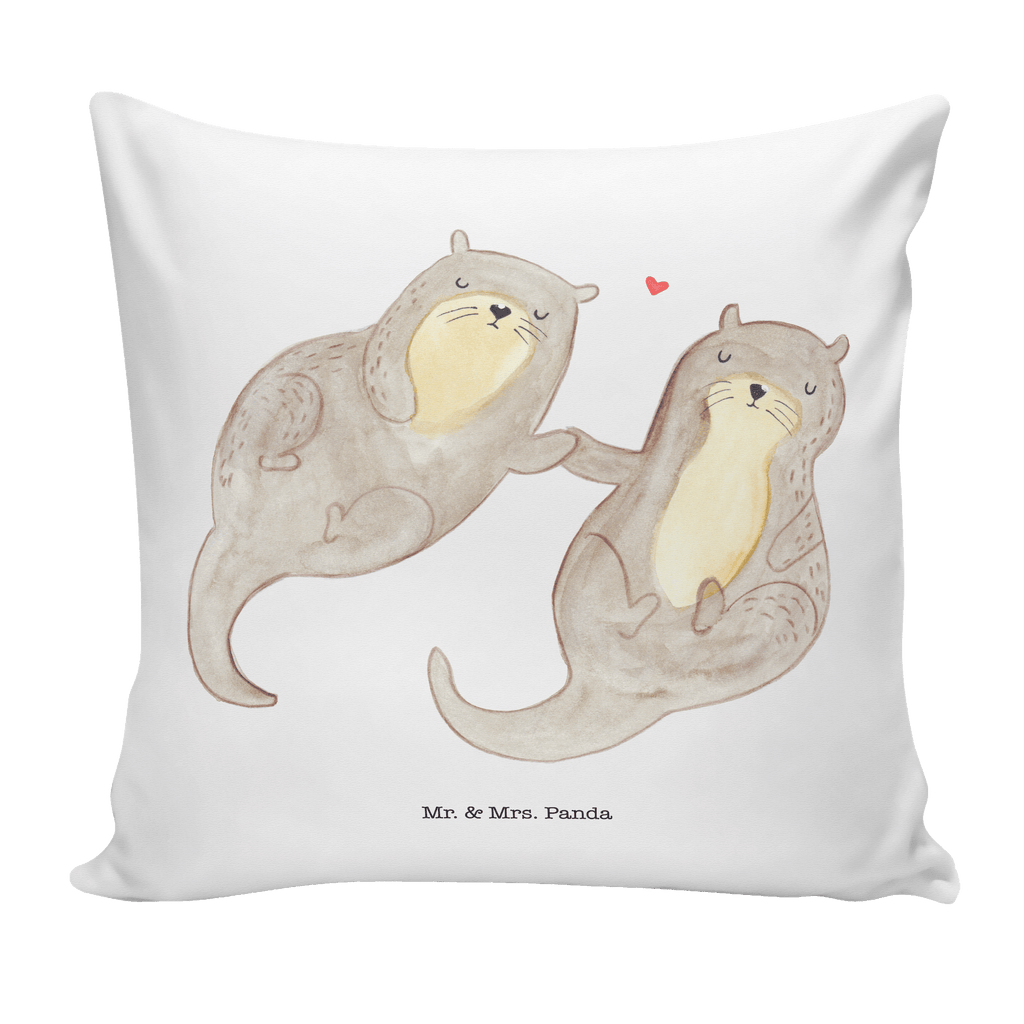 40x40 Kissen Otter händchenhaltend Kissenhülle, Kopfkissen, Sofakissen, Dekokissen, Motivkissen, Otter, Fischotter, Seeotter, Otter Seeotter See Otter