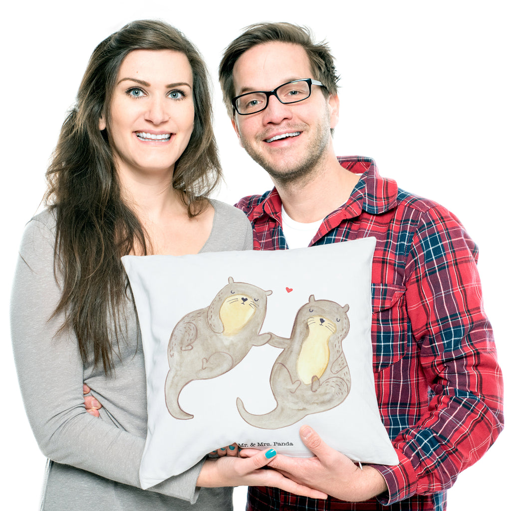 40x40 Kissen Otter händchenhaltend Kissenhülle, Kopfkissen, Sofakissen, Dekokissen, Motivkissen, Otter, Fischotter, Seeotter, Otter Seeotter See Otter