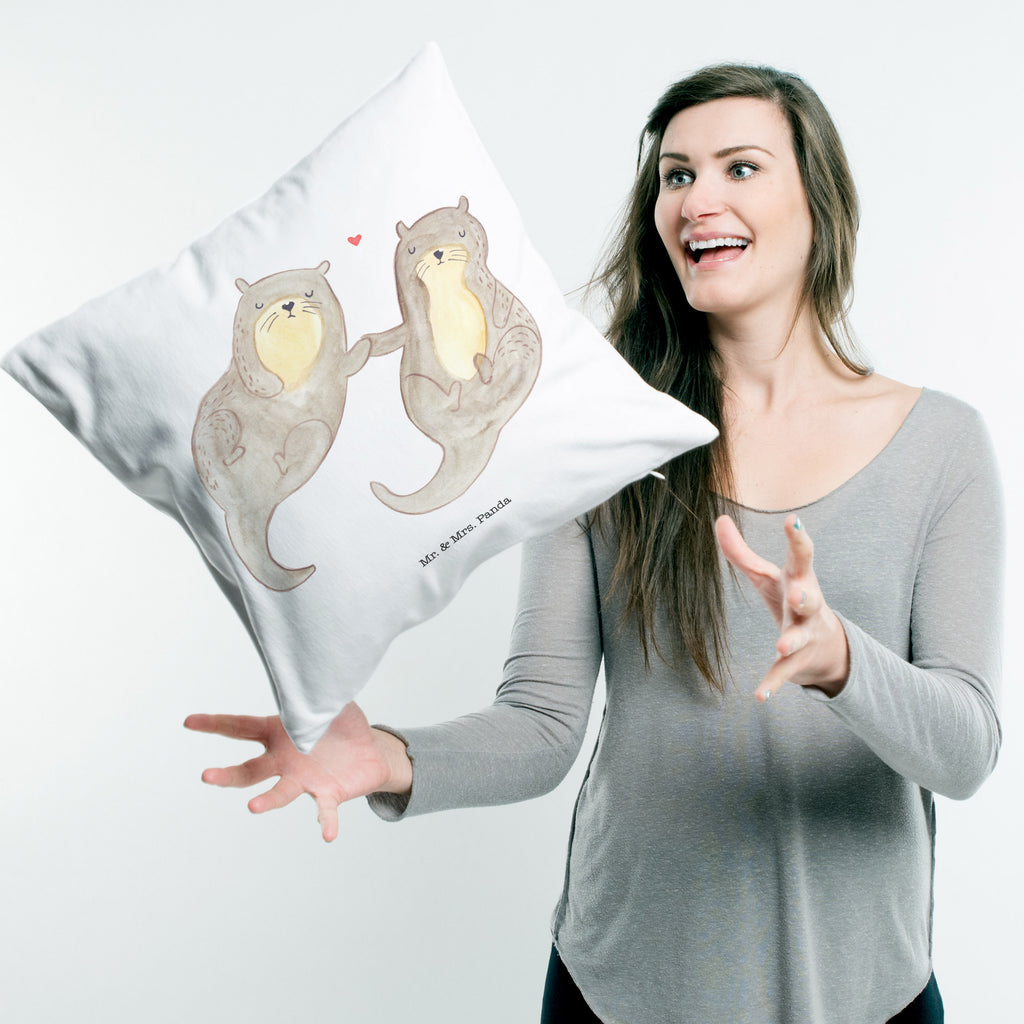 40x40 Kissen Otter händchenhaltend Kissenhülle, Kopfkissen, Sofakissen, Dekokissen, Motivkissen, Otter, Fischotter, Seeotter, Otter Seeotter See Otter