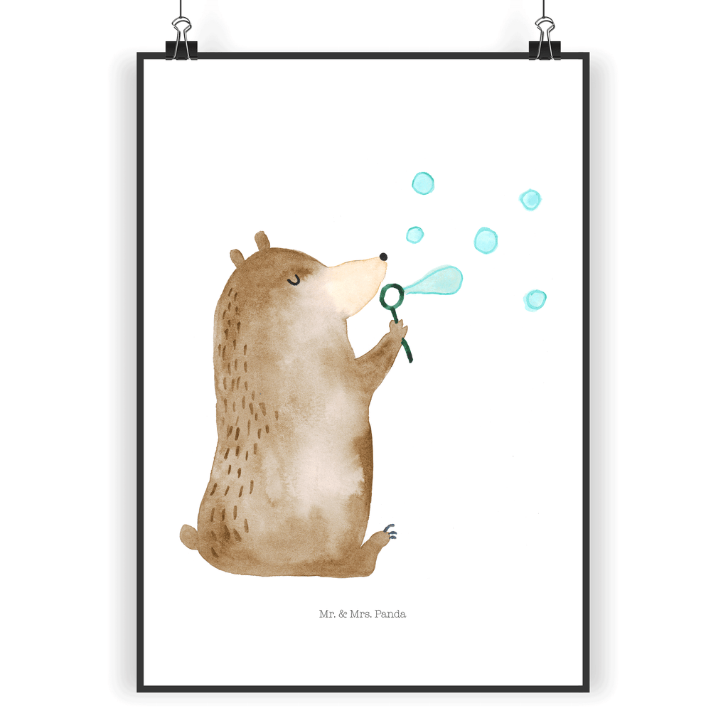 Poster Bär Seifenblasen Poster, Wandposter, Bild, Wanddeko, Küchenposter, Kinderposter, Wanddeko Bild, Raumdekoration, Wanddekoration, Handgemaltes Poster, Mr. & Mrs. Panda Poster, Designposter, Kunstdruck, Posterdruck, Bär, Teddy, Teddybär, Seifenblasen Bär Lustig Sein Glücklich Traurig Happy