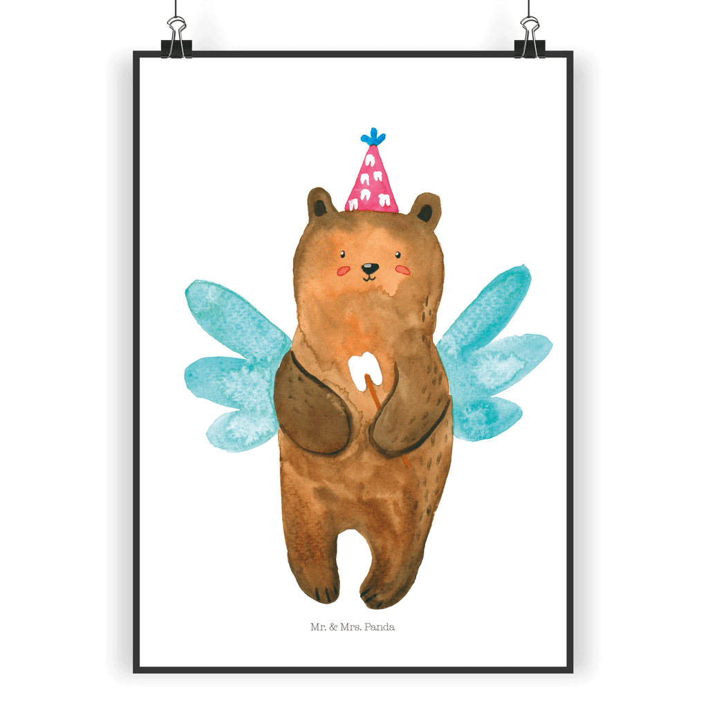 Poster Zahnfee Bär Poster, Wandposter, Bild, Wanddeko, Küchenposter, Kinderposter, Wanddeko Bild, Raumdekoration, Wanddekoration, Handgemaltes Poster, Mr. & Mrs. Panda Poster, Designposter, Kunstdruck, Posterdruck, Bär, Teddy, Teddybär, Zahnfee, Fee, Milchzahn, Erster Zahn