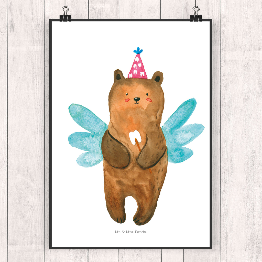 Poster Zahnfee Bär Poster, Wandposter, Bild, Wanddeko, Küchenposter, Kinderposter, Wanddeko Bild, Raumdekoration, Wanddekoration, Handgemaltes Poster, Mr. & Mrs. Panda Poster, Designposter, Kunstdruck, Posterdruck, Bär, Teddy, Teddybär, Zahnfee, Fee, Milchzahn, Erster Zahn