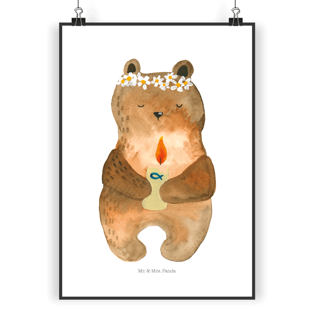 Poster Kommunion-Bär Poster, Wandposter, Bild, Wanddeko, Küchenposter, Kinderposter, Wanddeko Bild, Raumdekoration, Wanddekoration, Handgemaltes Poster, Mr. & Mrs. Panda Poster, Designposter, Kunstdruck, Posterdruck, Bär, Teddy, Teddybär, Kommunion, Gottes Segen, Taufkerze, katholisch