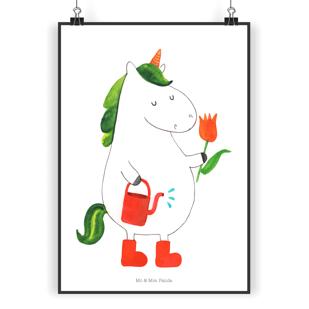 Poster Einhorn Gärtner Poster, Wandposter, Bild, Wanddeko, Küchenposter, Kinderposter, Wanddeko Bild, Raumdekoration, Wanddekoration, Handgemaltes Poster, Mr. & Mrs. Panda Poster, Designposter, Kunstdruck, Posterdruck, Einhorn, Einhörner, Einhorn Deko, Pegasus, Unicorn, Luftballon, Gießkanne, Giesskanne, Lebenslust, Freude, Blume, Freundin, Garten, Stiefel