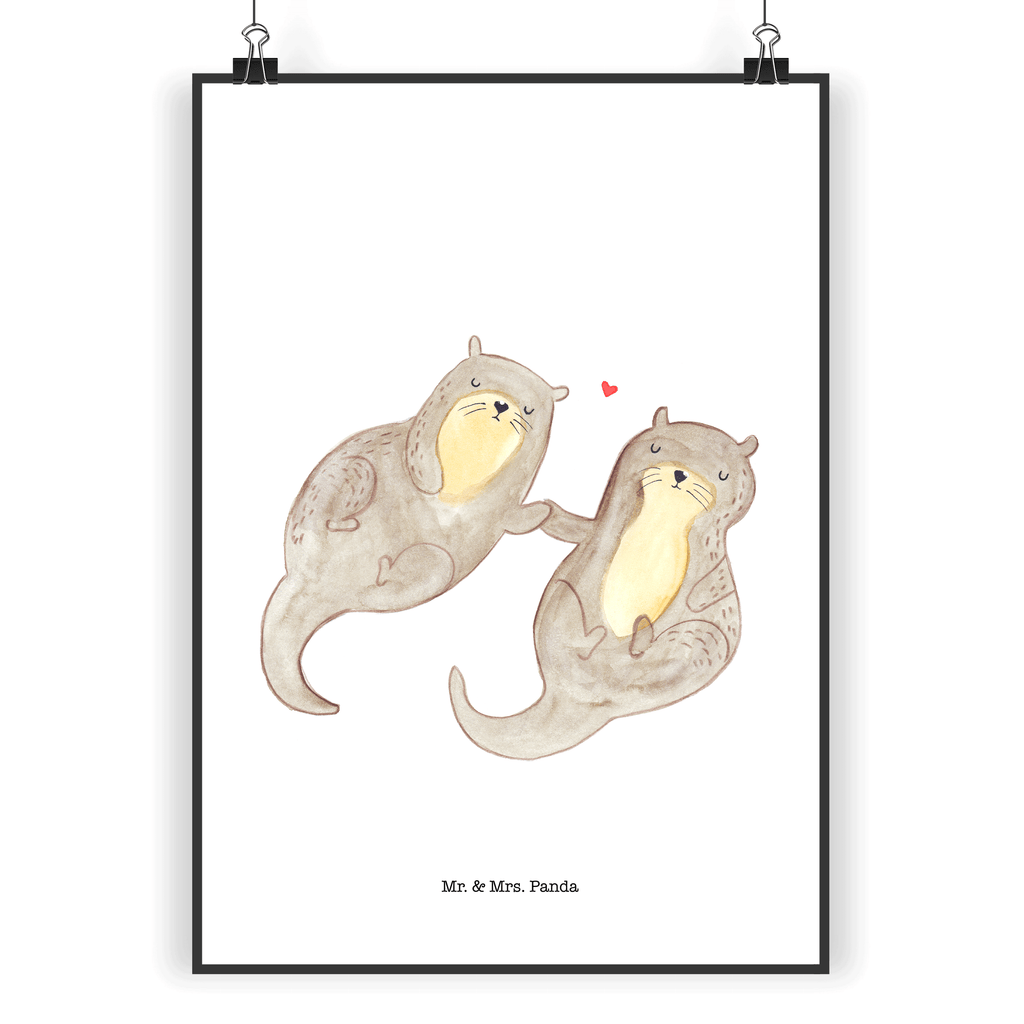 Poster Otter händchenhaltend Poster, Wandposter, Bild, Wanddeko, Küchenposter, Kinderposter, Wanddeko Bild, Raumdekoration, Wanddekoration, Handgemaltes Poster, Mr. & Mrs. Panda Poster, Designposter, Kunstdruck, Posterdruck, Otter, Fischotter, Seeotter, Otter Seeotter See Otter