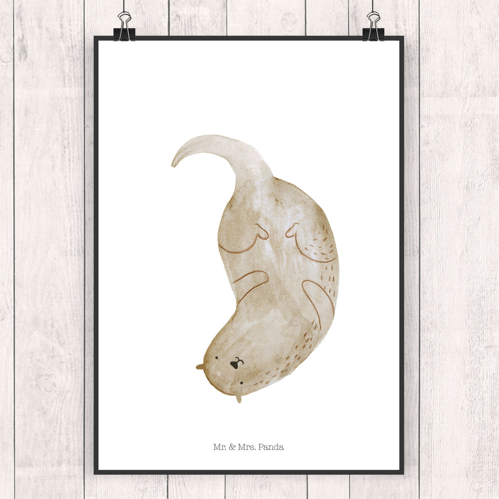 Poster Otter kopfüber Poster, Wandposter, Bild, Wanddeko, Küchenposter, Kinderposter, Wanddeko Bild, Raumdekoration, Wanddekoration, Handgemaltes Poster, Mr. & Mrs. Panda Poster, Designposter, Kunstdruck, Posterdruck, Otter, Fischotter, Seeotter, Otter Seeotter See Otter