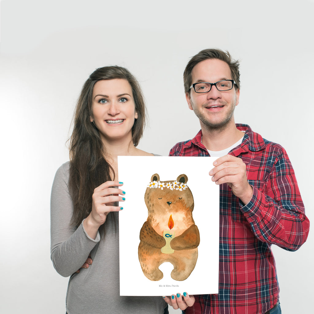 Poster Kommunion-Bär Poster, Wandposter, Bild, Wanddeko, Küchenposter, Kinderposter, Wanddeko Bild, Raumdekoration, Wanddekoration, Handgemaltes Poster, Mr. & Mrs. Panda Poster, Designposter, Kunstdruck, Posterdruck, Bär, Teddy, Teddybär, Kommunion, Gottes Segen, Taufkerze, katholisch