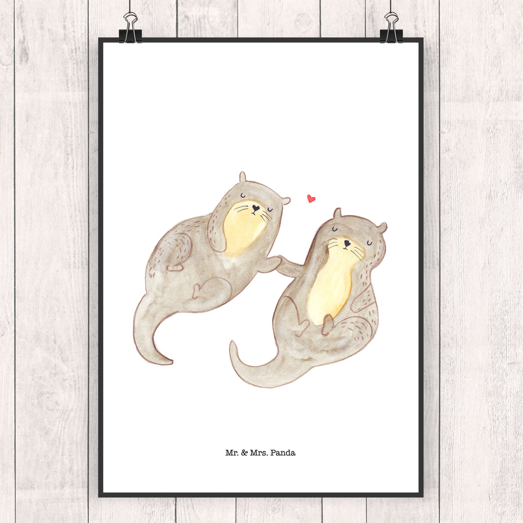 Poster Otter händchenhaltend Poster, Wandposter, Bild, Wanddeko, Küchenposter, Kinderposter, Wanddeko Bild, Raumdekoration, Wanddekoration, Handgemaltes Poster, Mr. & Mrs. Panda Poster, Designposter, Kunstdruck, Posterdruck, Otter, Fischotter, Seeotter, Otter Seeotter See Otter