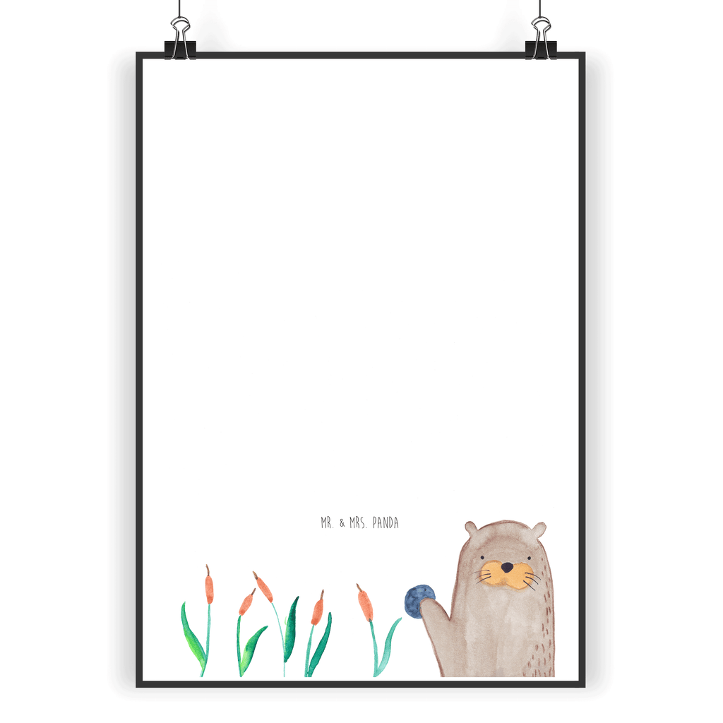 Poster Otter mit Stein Poster, Wandposter, Bild, Wanddeko, Küchenposter, Kinderposter, Wanddeko Bild, Raumdekoration, Wanddekoration, Handgemaltes Poster, Mr. & Mrs. Panda Poster, Designposter, Kunstdruck, Posterdruck, Otter, Fischotter, Seeotter, Otter Seeotter See Otter