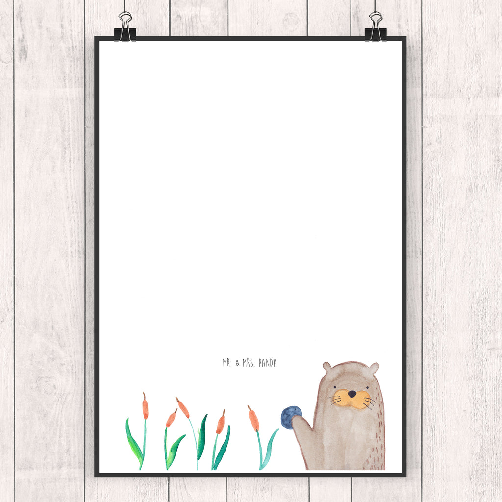 Poster Otter mit Stein Poster, Wandposter, Bild, Wanddeko, Küchenposter, Kinderposter, Wanddeko Bild, Raumdekoration, Wanddekoration, Handgemaltes Poster, Mr. & Mrs. Panda Poster, Designposter, Kunstdruck, Posterdruck, Otter, Fischotter, Seeotter, Otter Seeotter See Otter
