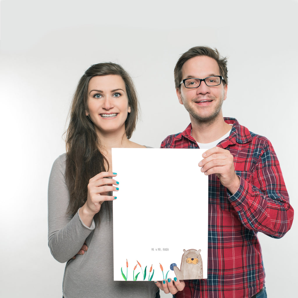 Poster Otter mit Stein Poster, Wandposter, Bild, Wanddeko, Küchenposter, Kinderposter, Wanddeko Bild, Raumdekoration, Wanddekoration, Handgemaltes Poster, Mr. & Mrs. Panda Poster, Designposter, Kunstdruck, Posterdruck, Otter, Fischotter, Seeotter, Otter Seeotter See Otter